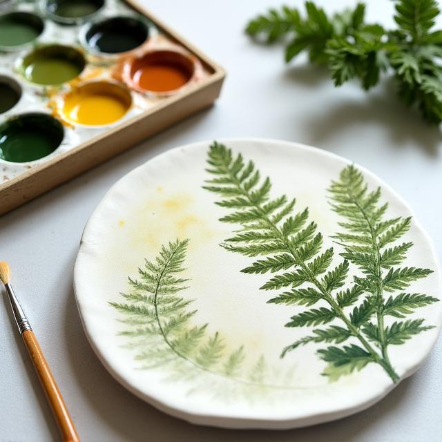 Palette de couleurs naturelles et pinceaux fins à côté d'une illustration botanique